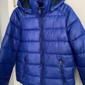 Guess Hooded Quilted Puffer Jacket Cobalt Blue Size Medium Unisex NWOT